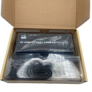 8K DP USB3.0 KVM Switch 4x3, 3 Monitors 4 Computers DP In/Out Triple Monitor